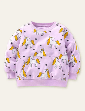 Unicorn Polka Dot Printed Long Sleeve Sweatshirt - Mini Taylor